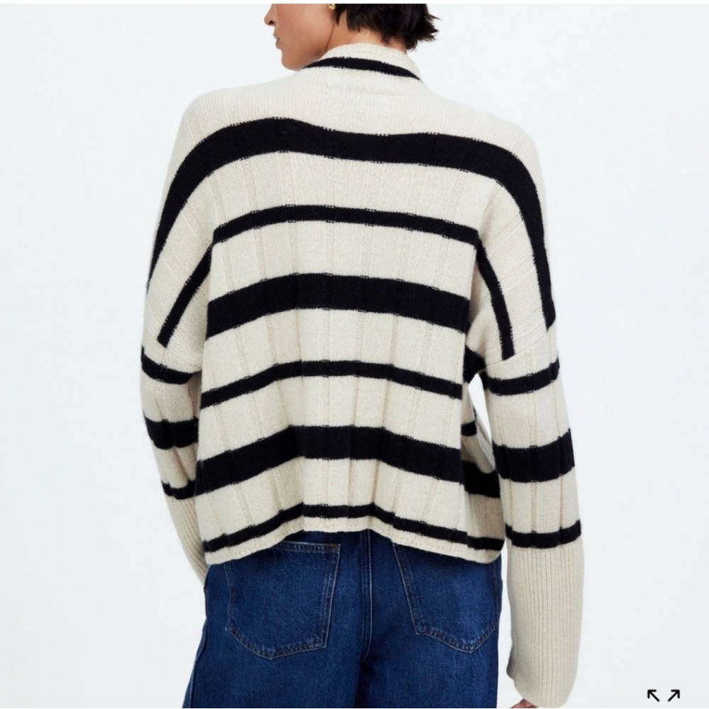 Madewell Ribbed Cashmere-Wool Pullover Sweater Cobalt Blue/Black Stripe Small - Picture 4 of 16